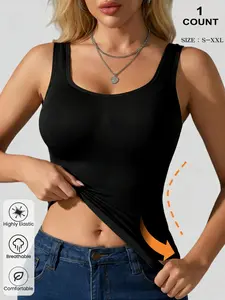 Women's Seamless Wide Shoulder Strap Shapewear Compression Tank Top, Minimalist, No Padding, Comfortable Support, Elastic, Skin-Friendly, Perfect Casual Inner Layer