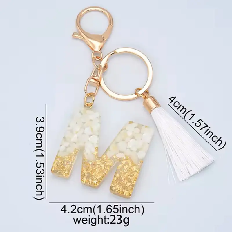 Women's Stylish Practical Glazed Stone A-Z Initial Keychain, 26 Alphabet Tassel Pendant, Durable Steel Ring, Split Ring, Sleek Metal Adds Polish, Fashion Accessory Gift for Car Keys