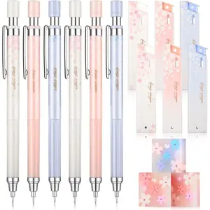 15 count 0.5 mm Mechanical Pencil Set Include 6 count  Cute Pencils with 6 Tubes Pencil Refill and 3 Cute Cherry Erasers for Sketching Architecture Drawing