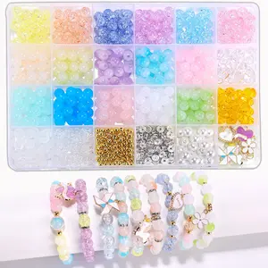 Glass Beads Bracelet Making Kit, Cute DIY Jewelry Kit with Acrylic Gradient Bubble Beads