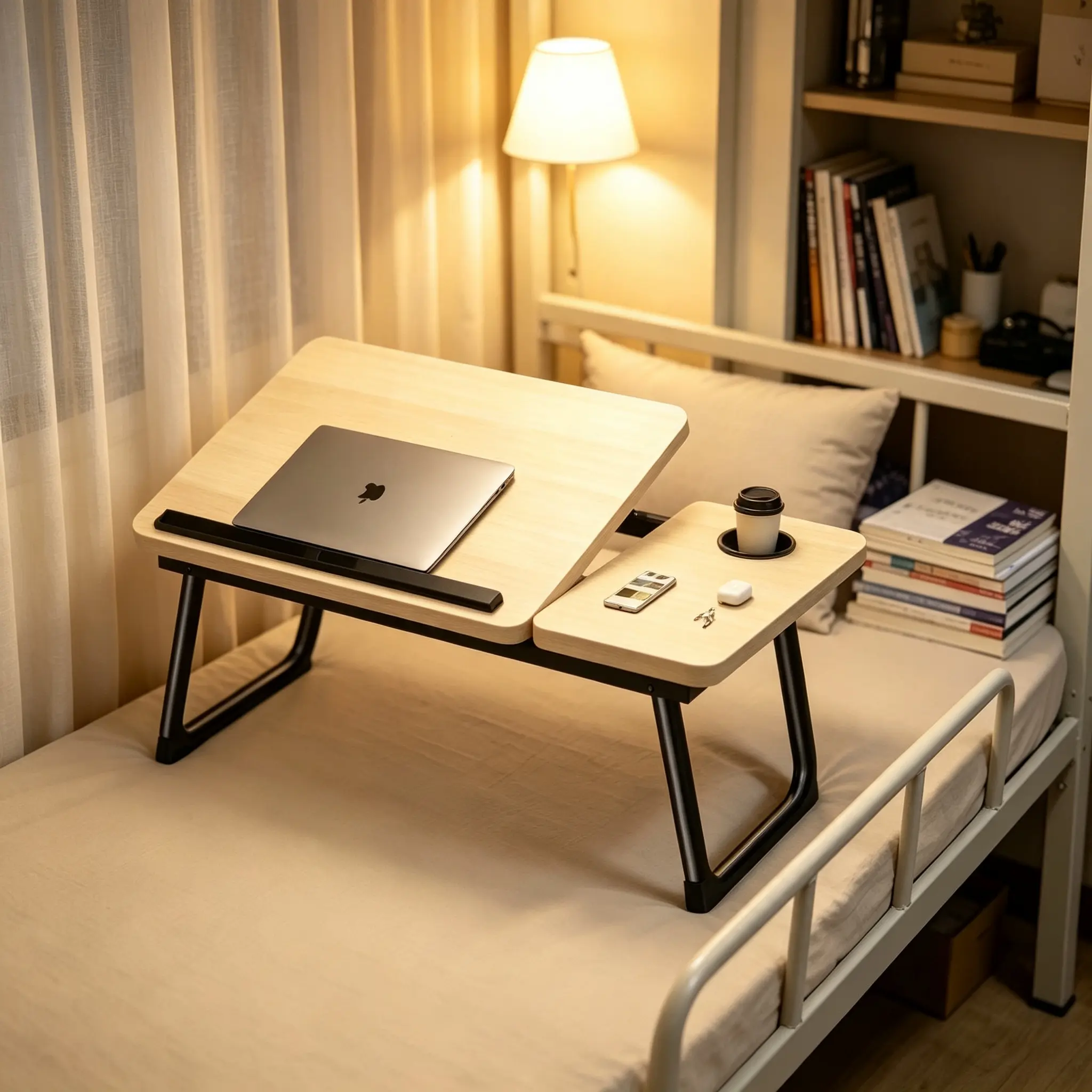Laptop Bed Desk, 5-Angle Adjustable Bed Laptop Table with Cup Holder | Foldable Laptop Stand for Couch & Sofa, Portable Laptop Tray for Adults Writing Reading Eating, Beige