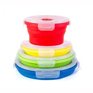 Thin Bins Collapsible Containers - Set of 4 Round Silicone Food Storage Containers