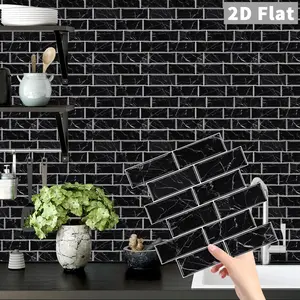8/16pcs Brick Pattern Marble Backsplash Peel & Stick Wallpaper - Waterproof, Oil-Resistant,Ideal Choice For Kitchen And Bathroom Splash Proof Panels