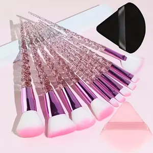 YZiMeng 10pcs Professional Makeup Brush Set, Makeup Brush Kit + 2 Triangle Sponges, Oval, Fragrance-Free, Nylon Bristles, ABS Plastic Handles, Light Beige, Portable, for Powder, Blush, Eyeshadow, Contouring, Vegan Brushes, Ethically Made
