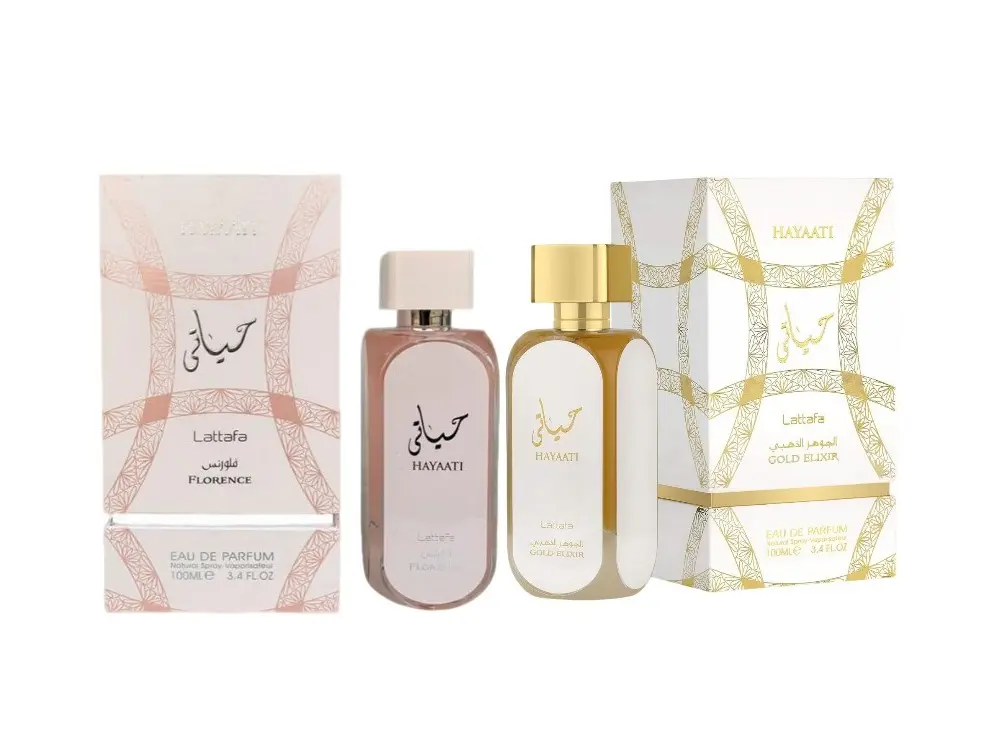 Lattafa Hayaati Florence & Gold Elixir 2-Piece Gift Set, Luxurious Long-Lasting Unisex Eau de Parfum with Saffron, Amber & Musk Notes, 2 x 100ml