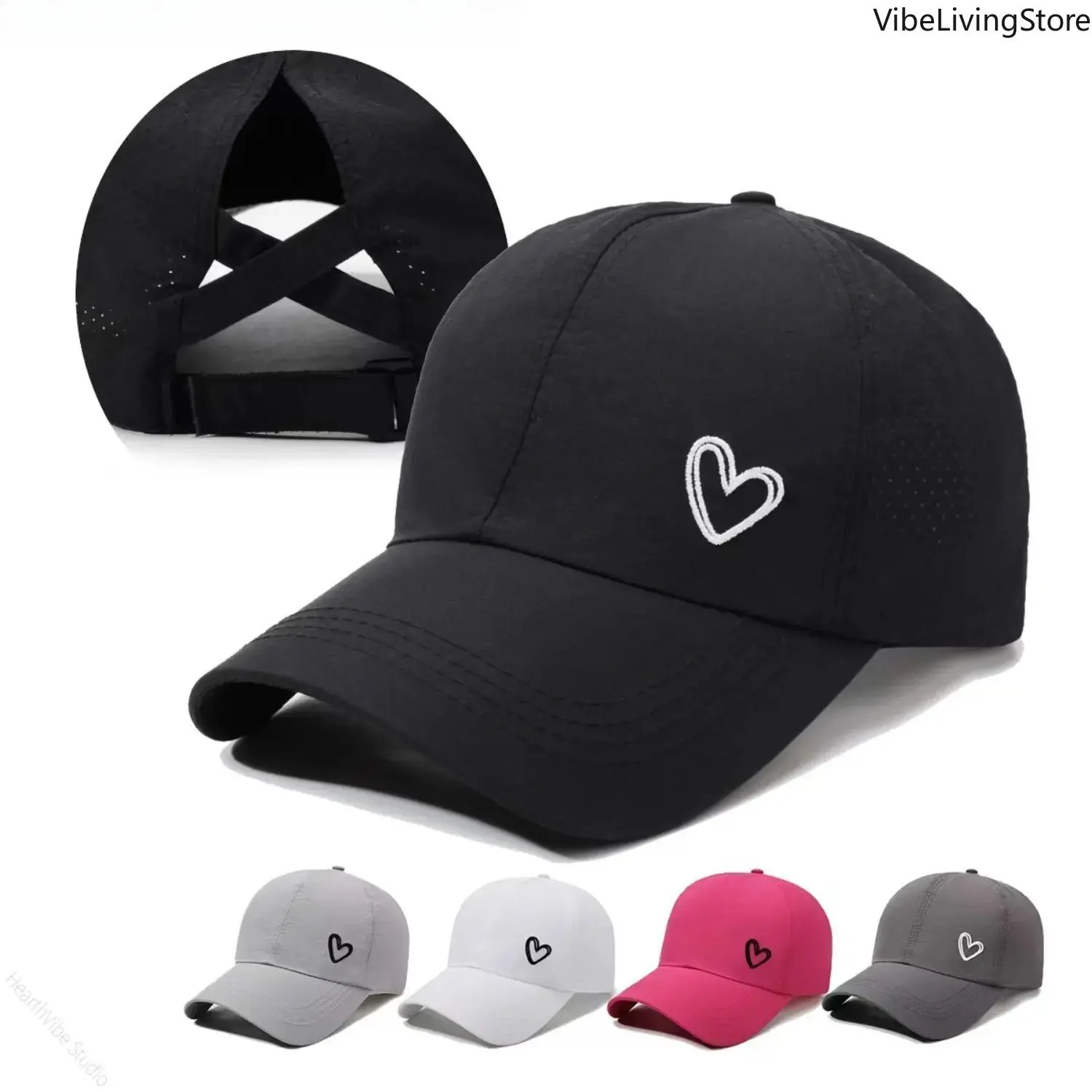 High Ponytail Heart-Shaped Mesh Back Baseball Cap, Fashion Clothes Accessory