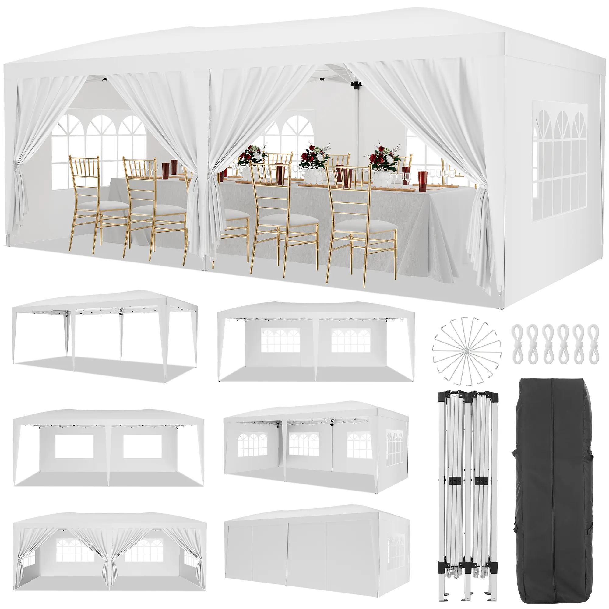 Heavy Duty 10x20 Pop Up Canopy Tent - Waterproof Gazebo with 6 Removable Sidewalls - 3 Adjustable Heights - Quick Setup - Includes 18 Stakes & 6 Ropes - Perfect for Party, Events, Patio, Garden summerwins