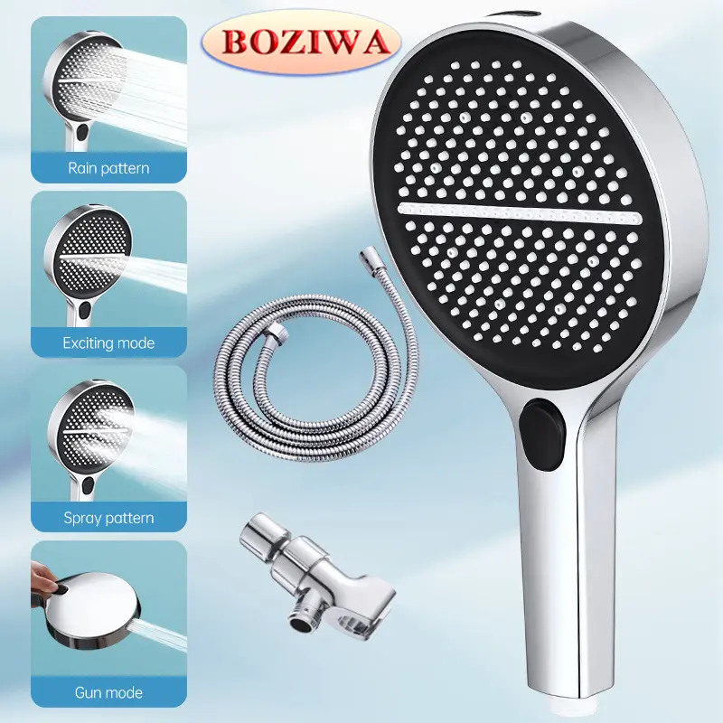 6-inch large panel handheld showerhead with four spray modes: Rainfall, Mist, Pulse, and Jet. Easy to install, comes with a 59-inch stainless steel hose and a shower bracket. Available in three colors: Silver, Black, and Gray，Bathroom accessories. summerv