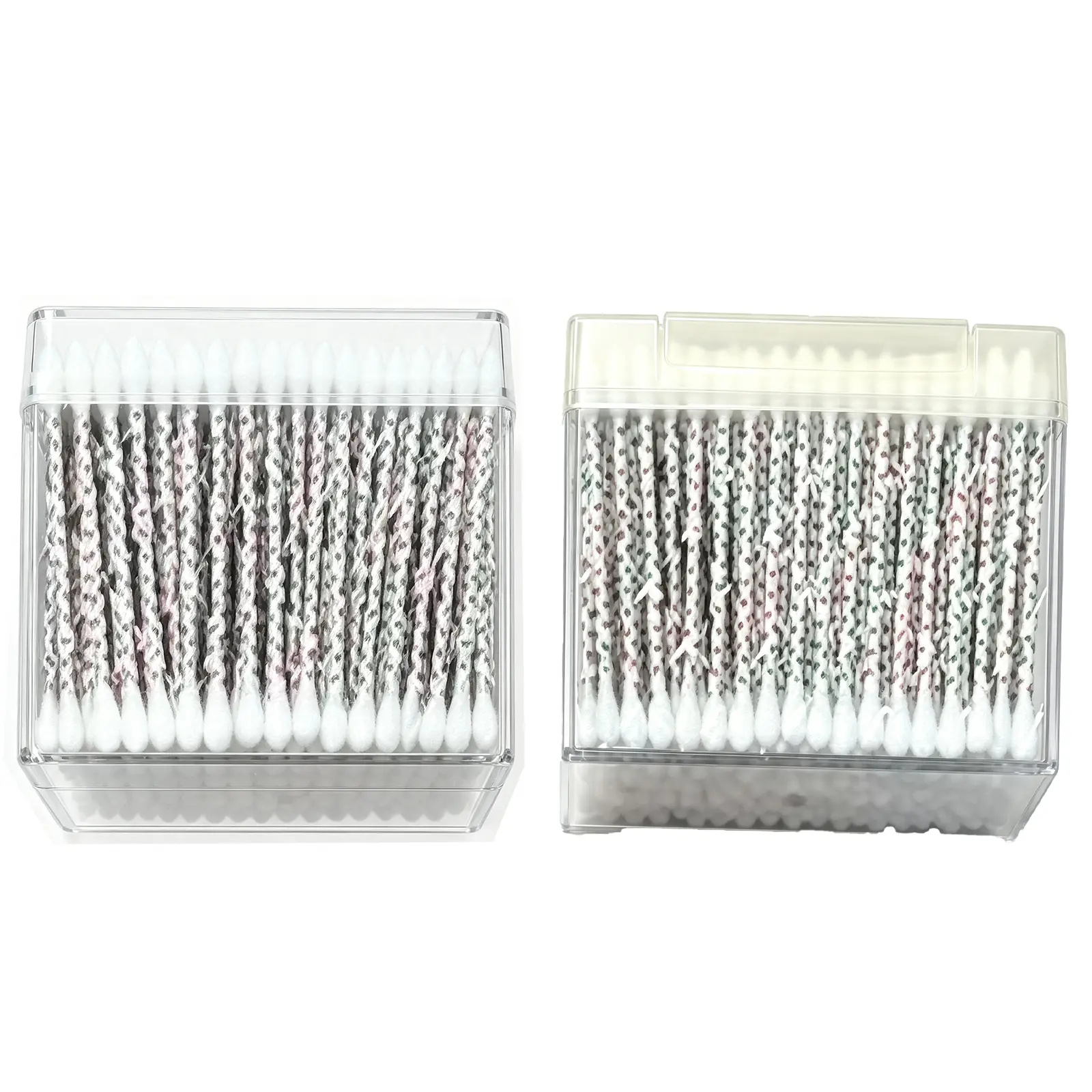 2Sets 400Pcs Floral Print Cotton Swab Set, Double Tip Precision Cosmetic Cotton Buds with Clear Storage Case, Portable Beauty Cotton Sticks for Skincare Makeup Travel Daily Use