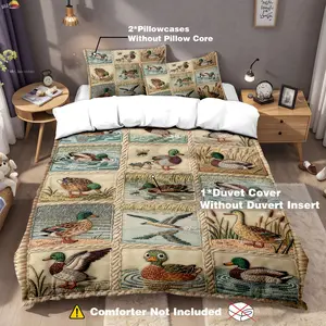 3-piece set (1 quilt cover +2 pillowcases, coreless)2D flat patchwork style water mully duck quilt set, soft and comfortable, suitable for bedrooms, hotels, and dormitories, Patchwork Quilt Sets, Bedding Set