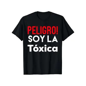 Men'S Vintage Graphic T-Shirt - "Peligro! Soy La Toxica" Bold Spanish Print, 180g Heavyweight Cotton Tee, Black Retro Streetwear Shirt for Everyday Casual Outfits - All-Season Comfort Fit, Vintage Tshirt, Street Style,  Round Neck Shortsleeve