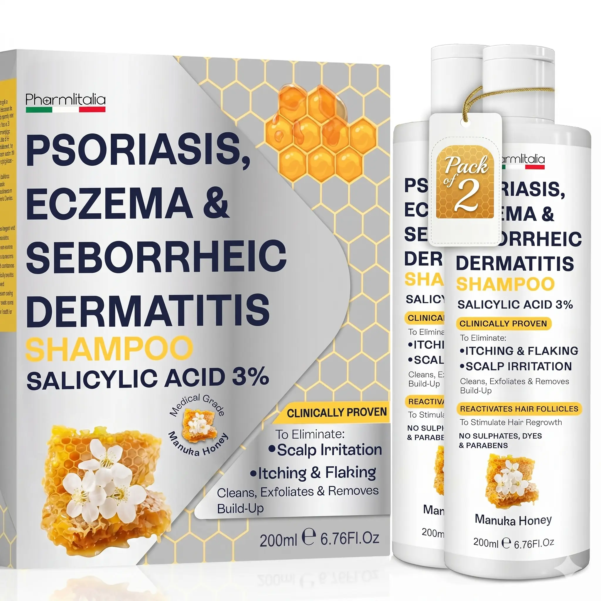 Psoriasis Shampoo for Dry & Itchy Scalp - Psoriasis Scalp Treatment for Eczema Relief, Seborrheic Dermatitis, Ringworm & Folliculitis - Itchy Scalp Shampoo for Flakes & Acne with Manuka Honey