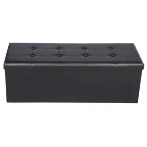 ZENY 43'' / 30" Black Storage Ottoman Bench PVC Leather Foldable Footrest Stool 660lbs W/Divider