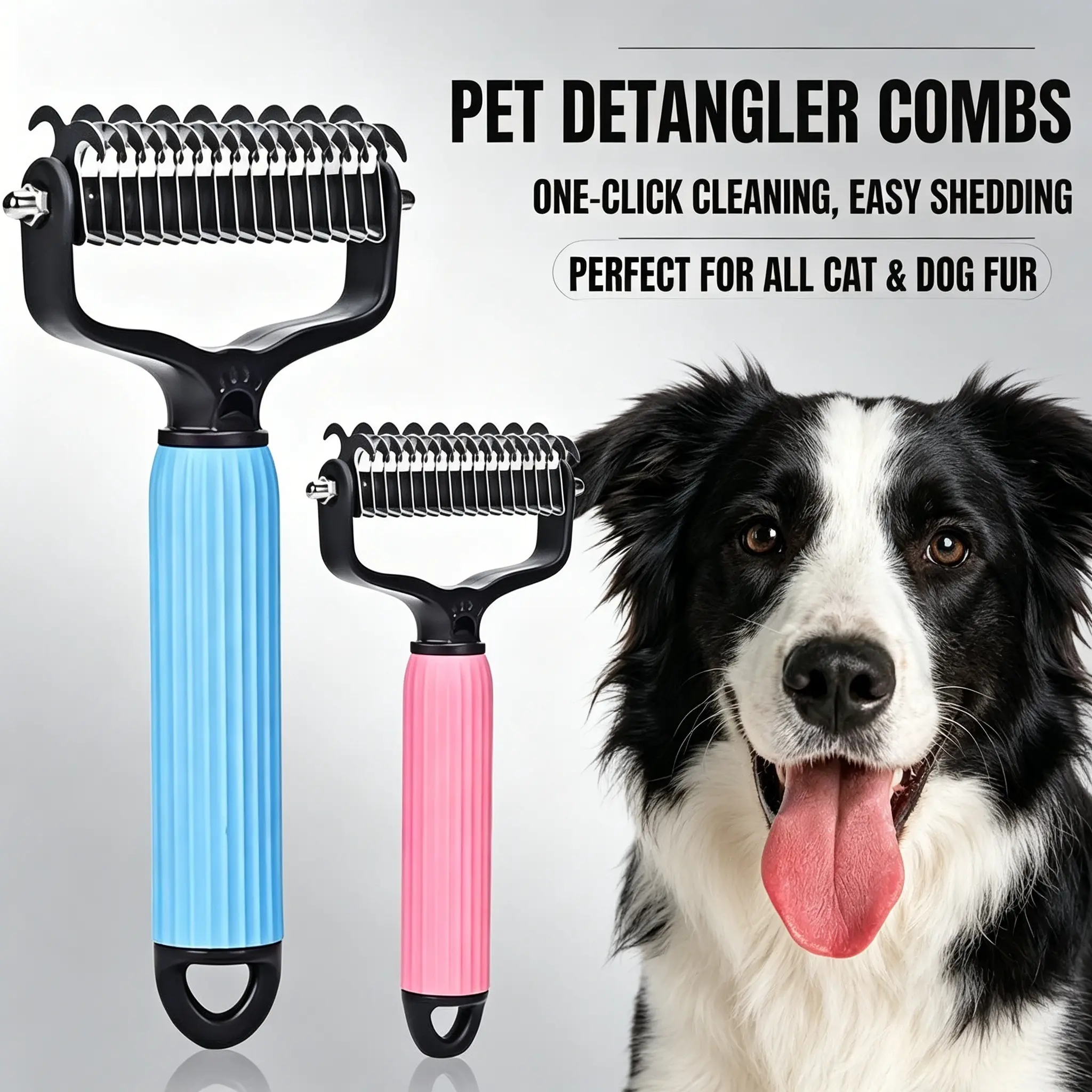 Double-Sided Cat Shedding Dematting Comb Deshedding Dog Brush, Pet Undercoat Rake Grooming Brush for Long Haired Dogs, Matted Fur Remover for Cats Father's Day Gift