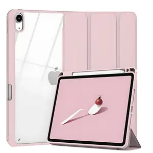 For 11 Inch M3/m2 iPad Air 5/4 Case with Pencil Holder, Ultra-Thin Transparent Back, Shockproof Tablet Cover with Auto Wake/sleep