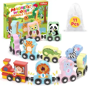 11-Piece Magnetic Wooden Train Set with Animals – Montessori Educational Toy for Toddlers, Preschool Learning, Fine Motor Skills – Perfect Christmas & Birthday Gift