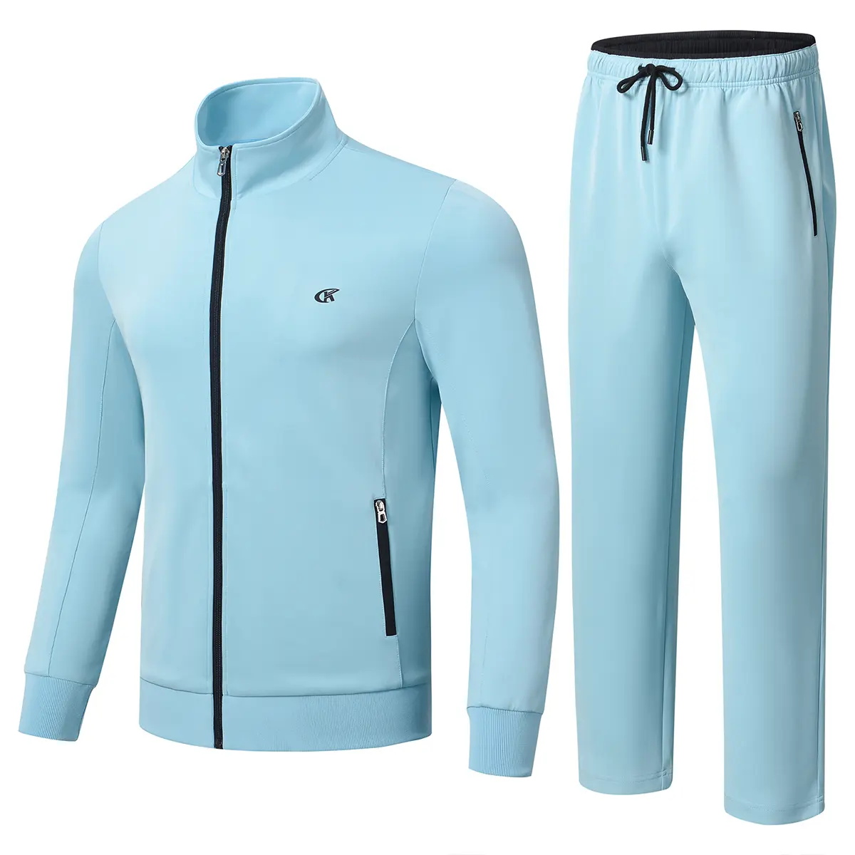 Men's 2-Piece Casual Athletic Outfit - Full-Zip Long-Sleeve Running Jacket, Drawstring Pants, Pockets, Fashion Sweatsuit for Hiking, Outdoor Activities