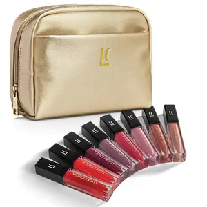 Lip Gloss Set with Cosmetic Case – Moisturizing, Non-Sticky High-Shine Gloss Kit, Vegan Hydrating Lip Collection, Travel Makeup Bag Set