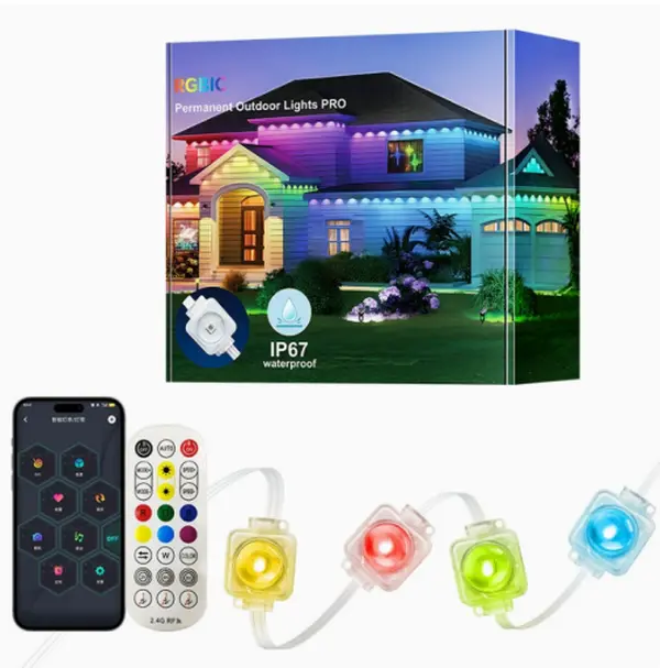 Permanent Outdoor Color Changing Bluetooth LED Strip Lights, 100-300ft Smart RGB Eaves Soffit Lights with App/Voice/Remote Control, IP67 Waterproof Extendable Music Sync, 100+ Scene Modes, Customize the Vibe for Halloween & All Year Decor