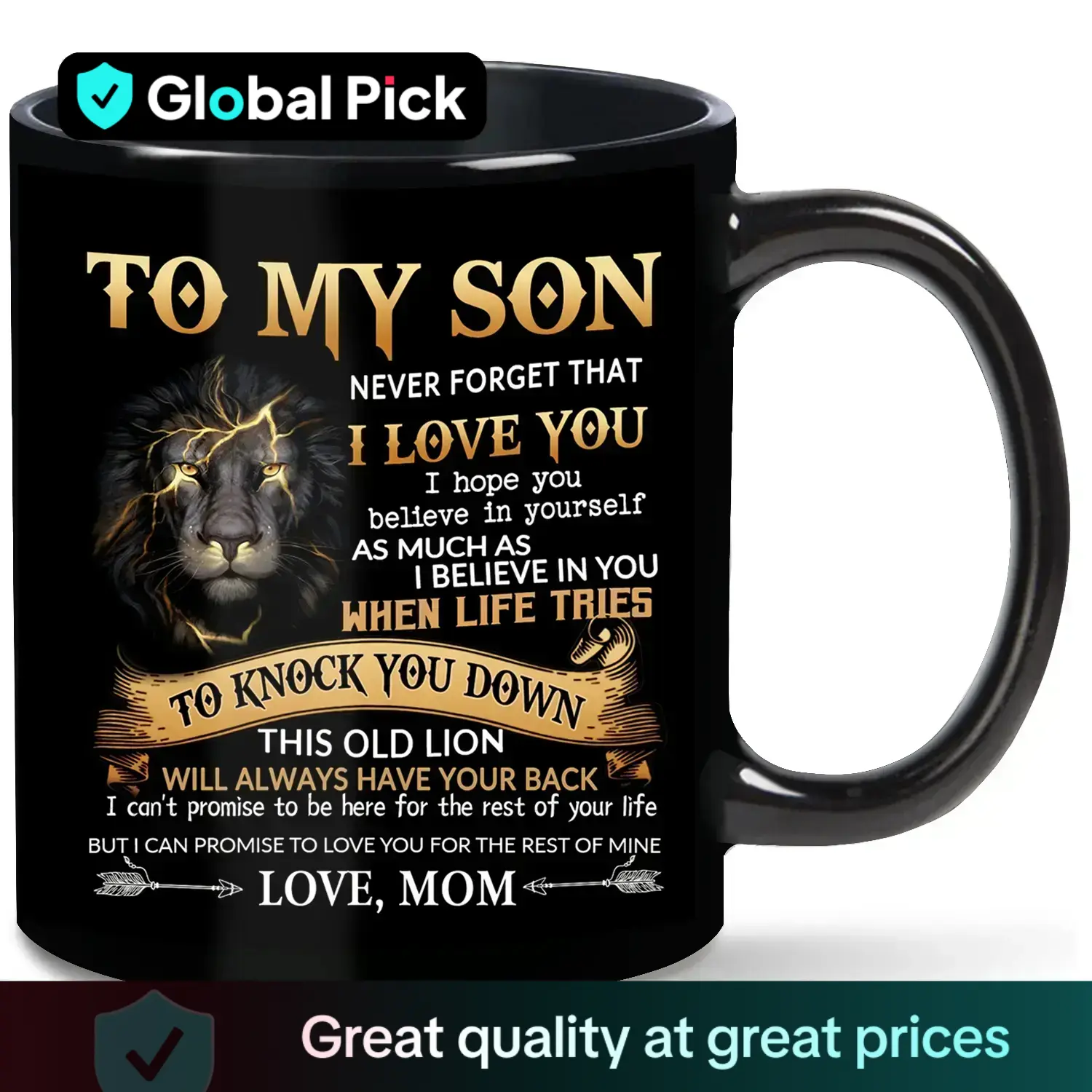 Letter & Lion Pattern to My Son Coffee Mug, 1 Count Creative Ceramic Mug with Handle, Drinking Supplies for Home Office Use, Gift for Son from Mom, Su
