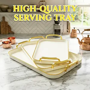 3 Pack Serving Tray with Handles Stackable Reusable Trays for Serving Food Plastic Serving Platters for birthday Party Charcuterie Fruit  BBQ snack cake Pool snacktray Turkey Appetizer Tray Thanksgiving and Christmas Parties gift ideas Mother's day gift