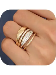 4 Pcs Gold Rings for Women 14K Gold Plated Stacking Rings Set Cubic Zirconia Knuckle Finger Statement Ring Engagement Wedding Ring for Ladies - with Jewellery Box