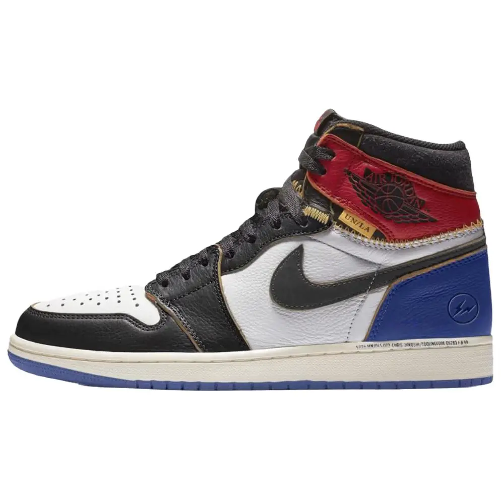 Fragment Design X Jordan Air Jordan 1 Vintage Basketball Shoes Unisex High top Black White Blue