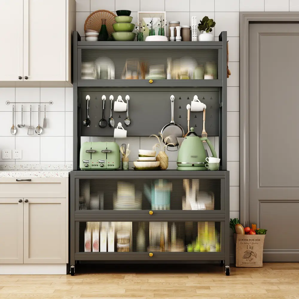 Sturdy Aluminium Double-Opening Door Cabinet, 360° Rotatable, Smooth Movement with 250kg Bearing Capacity, Vertical Storage for Kitchen Use