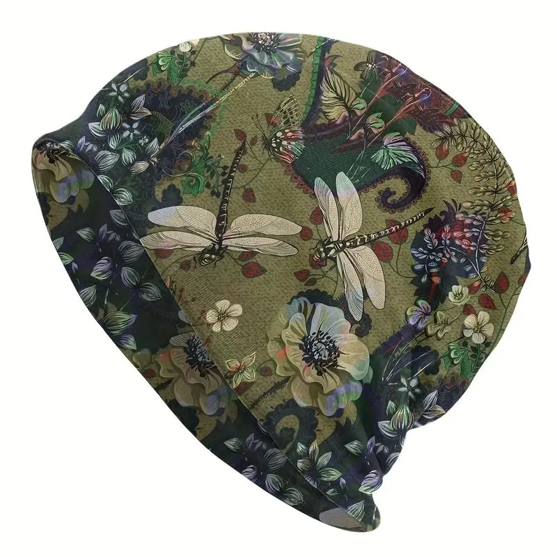 Boho Beanie Hat | Rising Dragonfly Design Trend, Fall & Winter Knit Cap with Ethnic Vintage Look, Cozy & All-Match for Women Men, Casual Days & Outdoor Wear