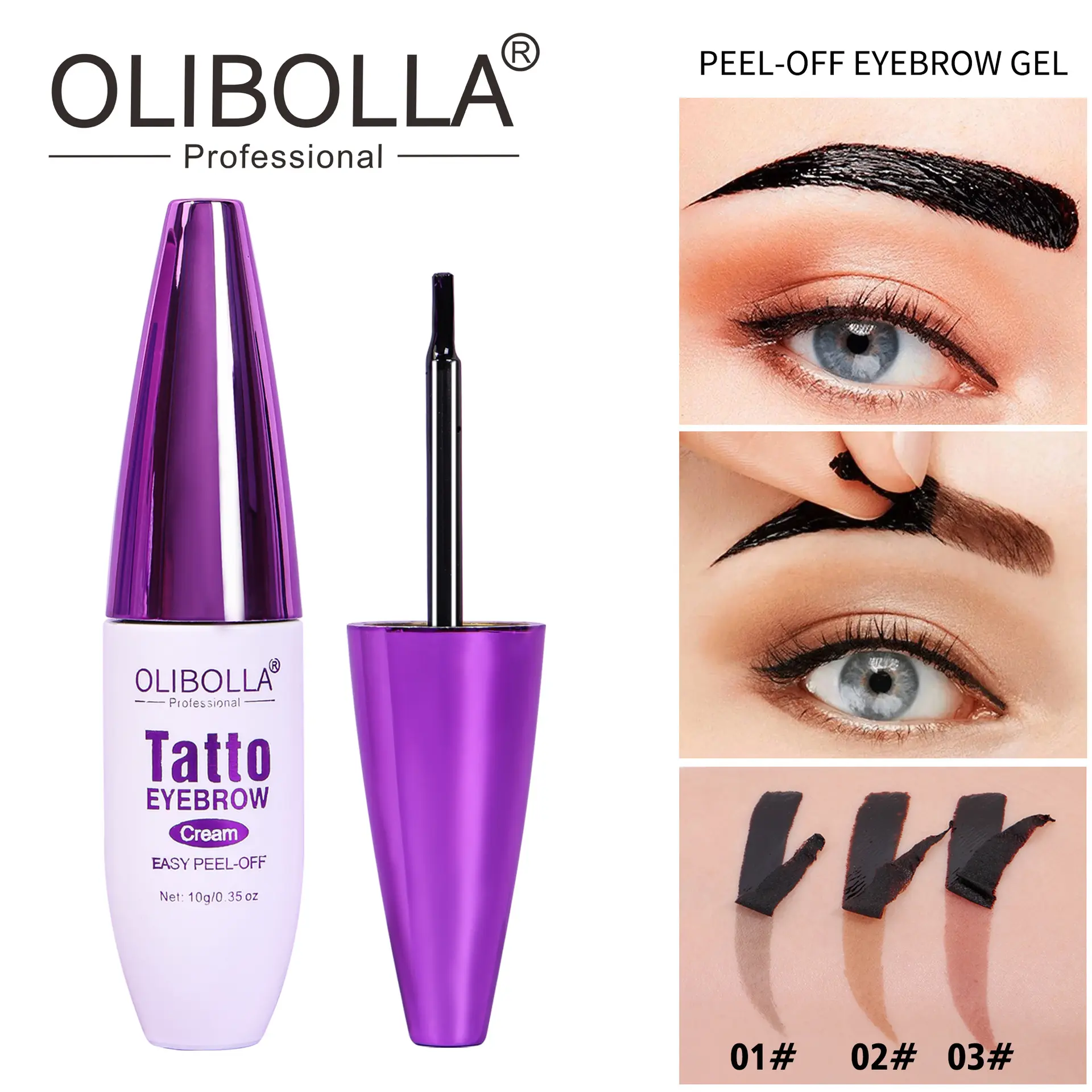 OLIBOLLA 3D Brow Gel Balm, 3-Day Long Lasting Semi-Permanent Tint, Waterproof & Easy Peel-Off Cosmetic for Natural Full Coverage Eyebrow Makeup, Daily, Single Item, Youth, 3 Days, Natural Finish, For Eyebrows