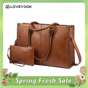 LOVEVOOK Laptop Bag for Women, 15.6-17.3 inch Vegan Leather Laptop Tote Bag Large Capacity Vintage Leather Work Bags for Women Computer Bag Office Briefcase Handbag. Durable. SpringStatements