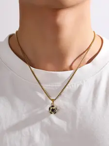 1/2Pcs Men's Fashion Hip-Hop Stainless Steel Football Pendant Necklace and Round Ball Bracelet, Anti-Allergy, Birthday Gift, Christmas Gift