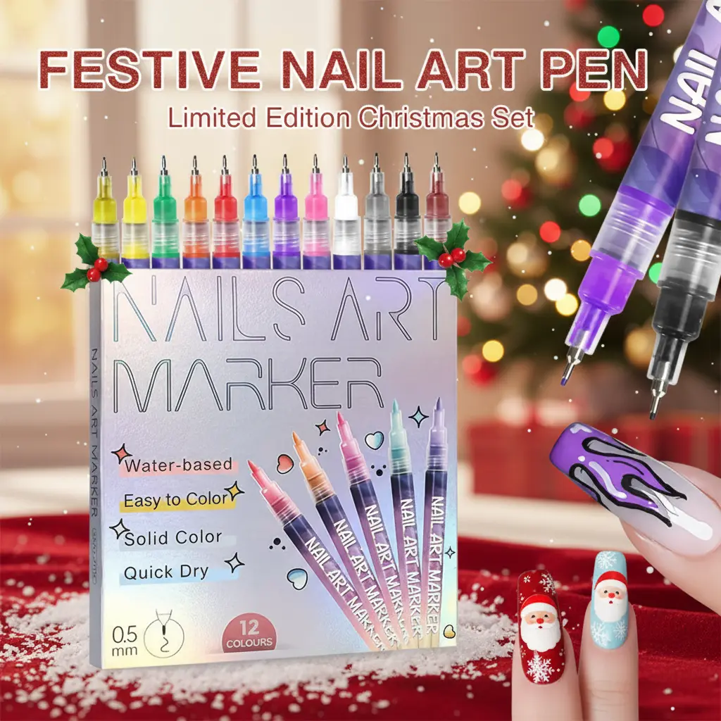 Christmas nail pen 0.5mm fine tip draws Santa hat patterns solid color rich whitening no see-through