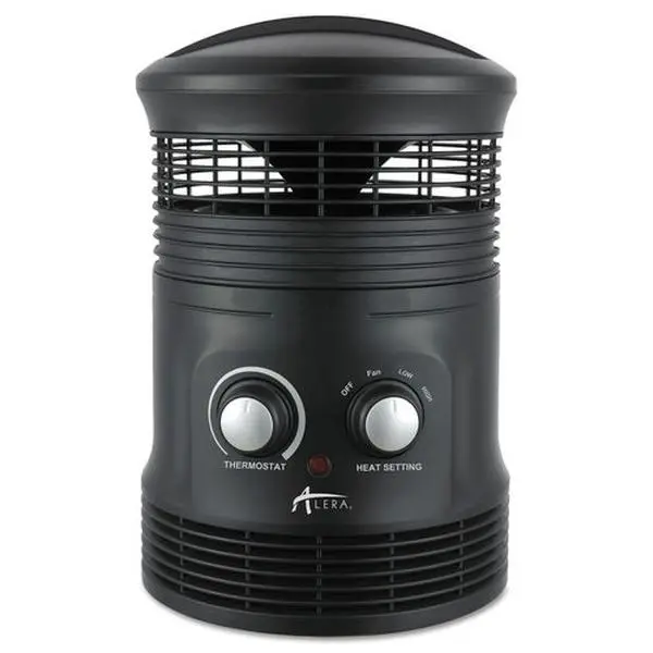 Alera ALEHEFF360B 360-Degree Circular Tower Heater - Black, ETL Certified, Fan Forced Heat, 2 Heat Settings, 2 Prong, Home Household Heating Appliance, 12" Height