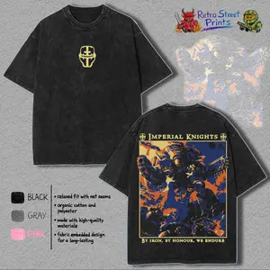 Warhammer 40K Imperial Knights Oversized Tshirts for Men Gym Vintage Heavyweight TShirts Cotton Acid Wash Baggy gaming tees