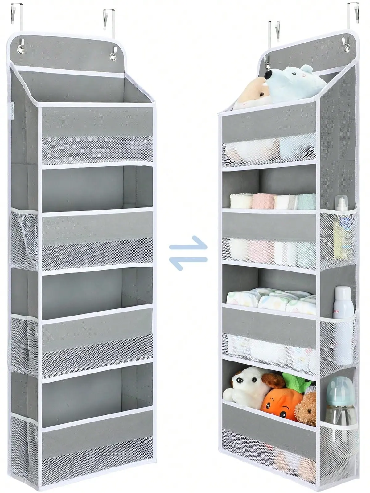 Over The Door Hangable Storage Organizer, 35.2lbs Load Capacity, Swing-Proof with 4 Bins & 6 Side Pockets for Nursery Newborn Baby Essentials