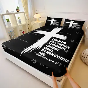 Bible Verse & Christian Minimalist Fitted Sheet 3-Piece Set, Durable, Fading Resistant & Easy Care, Nordic Style Bedroom Decor, Ideal Baptism Gift