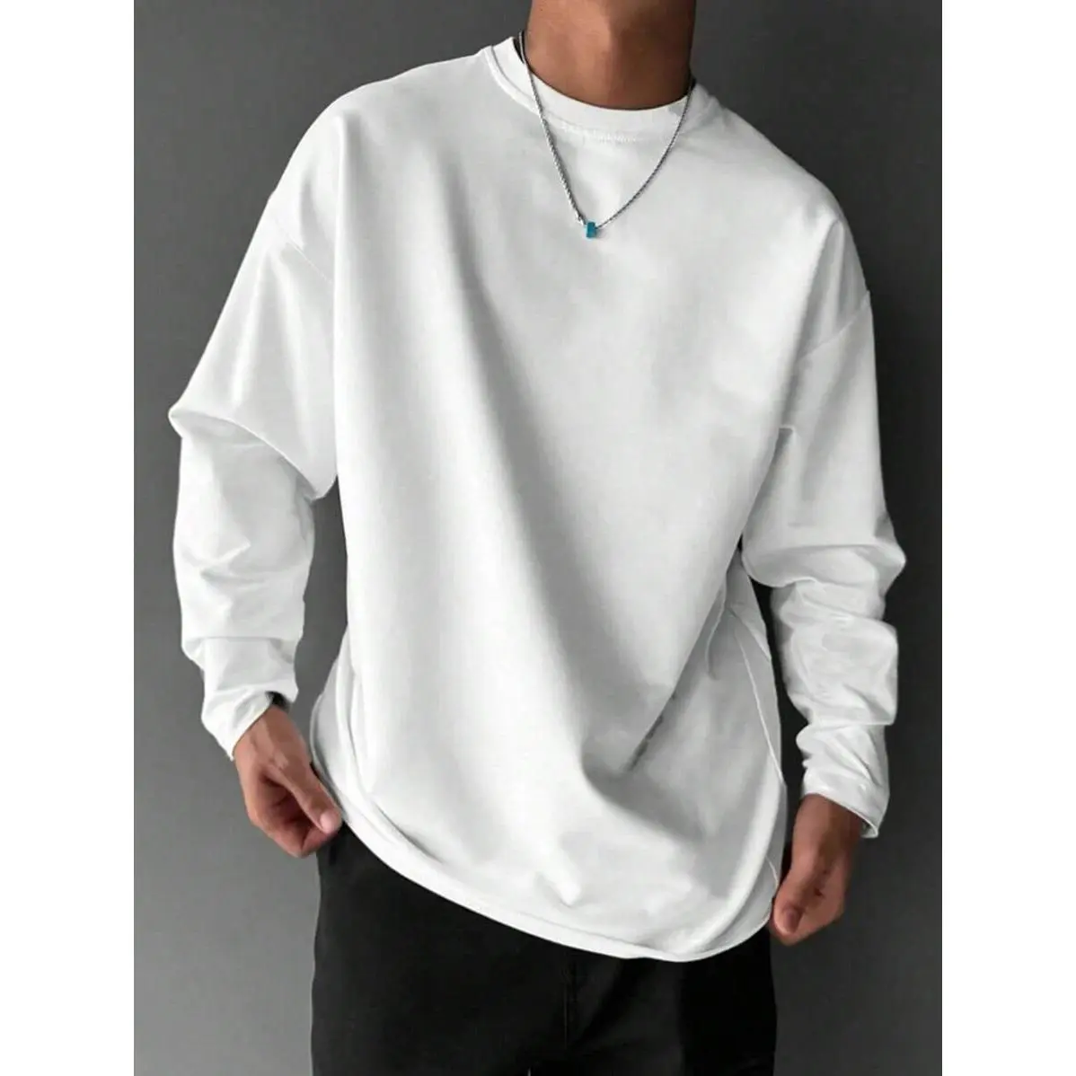 Men's All-Match Solid White Casual Long Sleeve T-Shirt Round Neck Regular Fit Spring Autumn Fall Versatile mens  clorhing short sleeve t-shirt trendy top white  tee classic fit