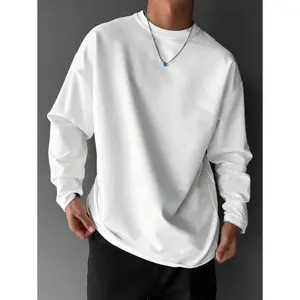 Men's All-Match Solid White Casual Long Sleeve T-Shirt Round Neck Regular Fit Spring Autumn Fall Versatile mens  clorhing short sleeve t-shirt trendy top white  tee classic fit