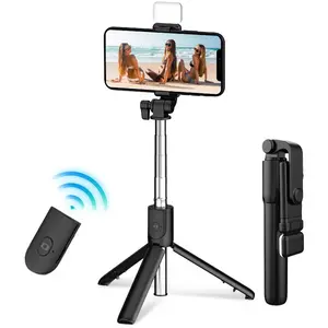 Portable Selfie Stick with Wireless Remote Control, 360 Degree Adjustable Cell Phone Tripod, Retractable Tripod Stand for iPhone & Android, Cellphone, Smartphone Camera Accessories