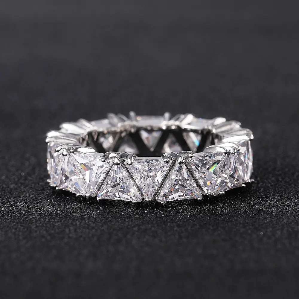 All-Around Sparkle Triangle Cut Cubic Zirconia Eternity Ring, Unisex Geometric Stackable Wedding Band for Men & Women, Rings, Engagement Rings
