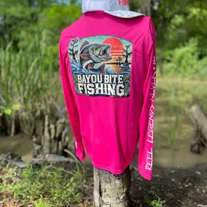 Bayou Bite Fishing Pink Drifit Long Sleeve Performance Shirt with Graphic Design and Logo, Ideal for Fishing and Outdoor Activities