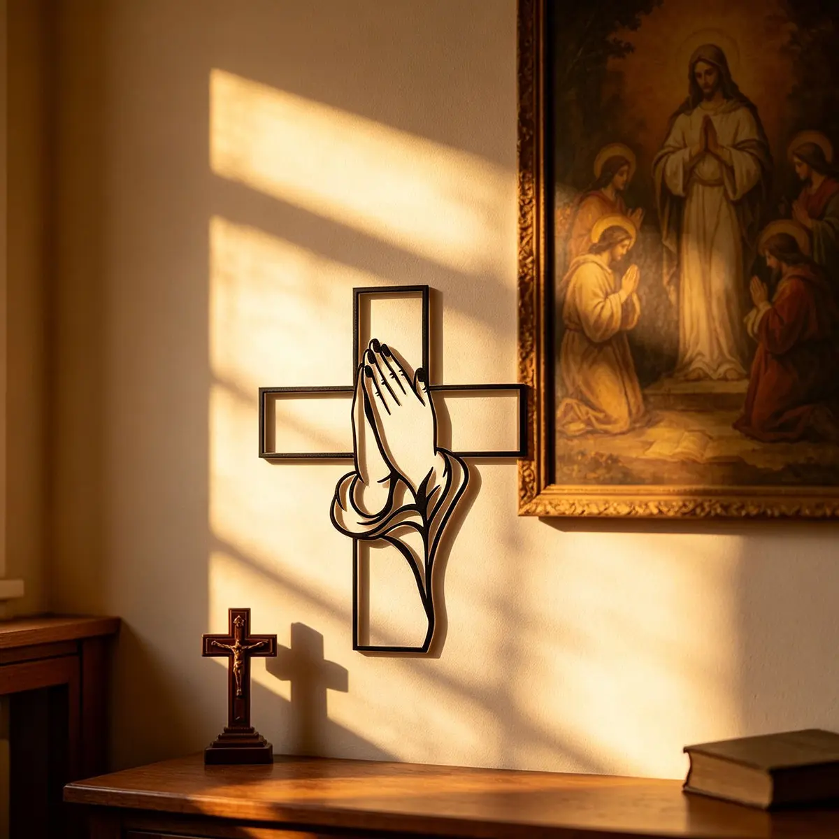 Cross & Hand Design Wall Decor, crosses wall decor, Stylish Religious Decor, Modern Style Religious Wall Art, Wall Decor for Home Living Room Bedroom, Home Decor Ideas, Spiritual Wall Decor, Religious Decoration