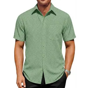 Runcati Mens Button Down Shirts Short Sleeve Wrinkle Free Dress Shirts Business Casual Polka Dot Print Shirt with Pocket