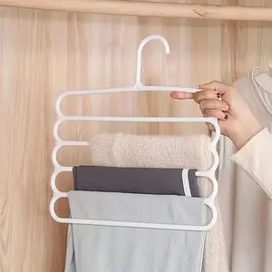 10Pcs Multifunctional Five Layer Clothing Hanger, Anti Slip Design, Multi Layer Clothing Wardrobe Clothes Hanger, Scarf Storage Hanging Rack, Pants Rack Dress Pants Jeans Skirt,Pants Hangers Organizer Space Saving,Winter Storage Essentials