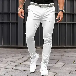 Men's Pure Color Tight Pocket Zipper Business - Fitting Narrow Bottom Trousers Casual Slim Fit Stretch Chinos Comfortable Elastic Fabric for Daily Wear and Outdoor Activities Solid Color Design Suitable for Business Casual Occasio