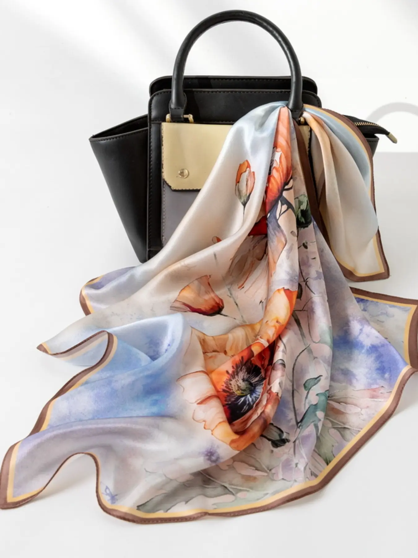 Chinese Vintage Gradient Floral Silk Scarf for Women, 100% Mulberry Silk Shawl, Breathable and Windproof, Perfect for Daily Wear and Gifts