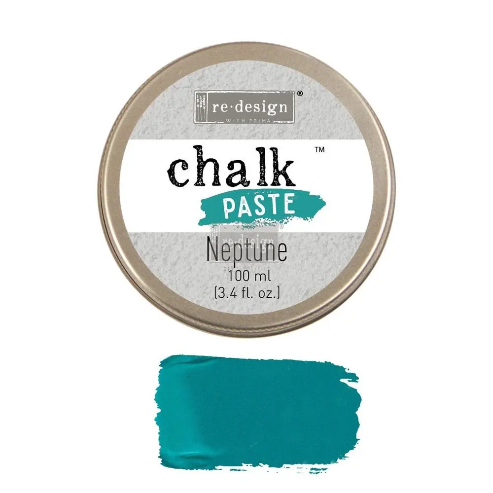 Redesign with Prima Chalk Paste® - Neptune, 3.4 Fl. Oz. (100 ml) Dab-On Paint Supply, Adds Chalk-Finish Design for Furniture & Wall Finish, Great for Adding Designs & Using with Decor Stencils