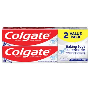 Colgate Baking Soda & Peroxide Toothpaste - Whitens Teeth, Fights Cavities & Removes Stains, Brisk Mint, 6 Oz, 2 Pack Oral Long Lasting