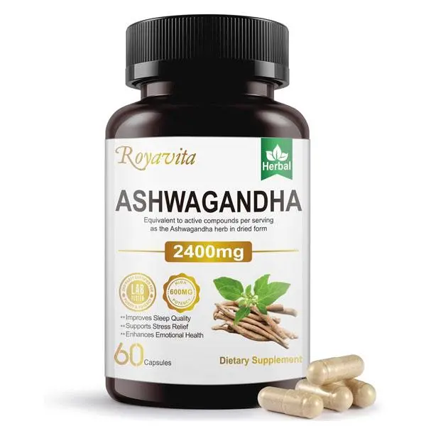 Ashwagandha Supplements 2400mg Organic with Black Pepper Vitamin B12 & B6 for Max Absorption Stress Relief Athletic Performance for Men & Women 60 Capsules
